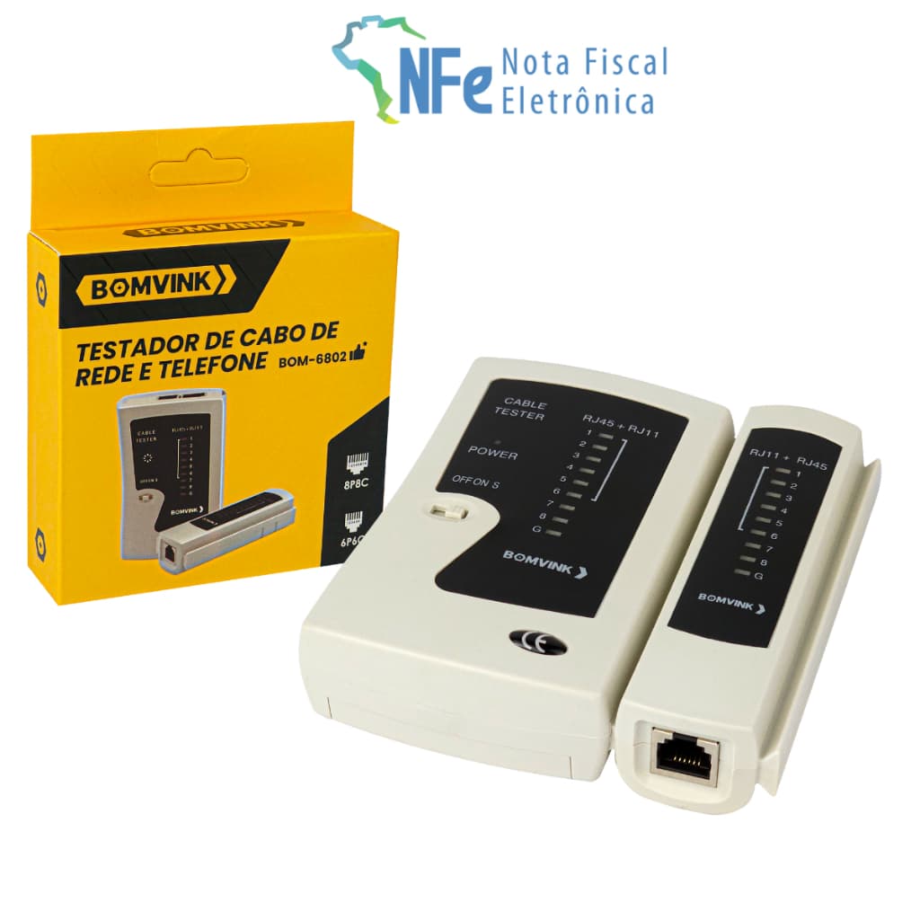 Testador de Cabos de Rede Lan RJ11 RJ45 Internet Telefonia Removível Compacto C/ LED para transporte