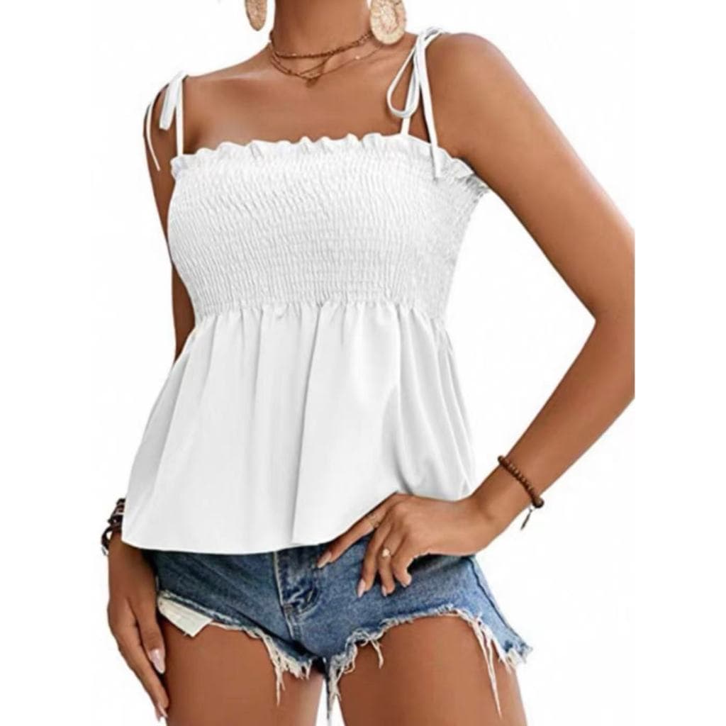 T109Top curto com alças e babados