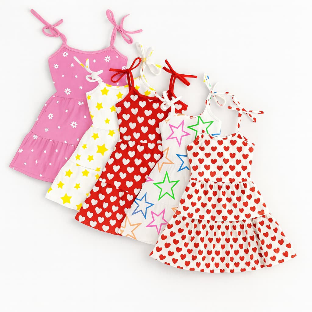 Kit 3 Vestidos Infantis Menina Estampado Alça de Amarrar Verão ENVIO CORES E ESTAMPA SORTIDAS