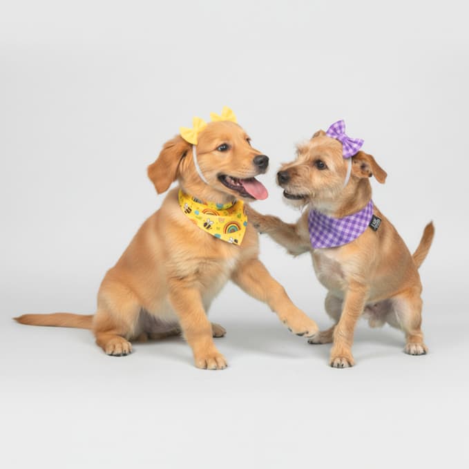 Acessório Pet Conjunto Bandana + Tiara Laço Duplo Com Regulagem Para Cachorro E Gato | Mel & Bob