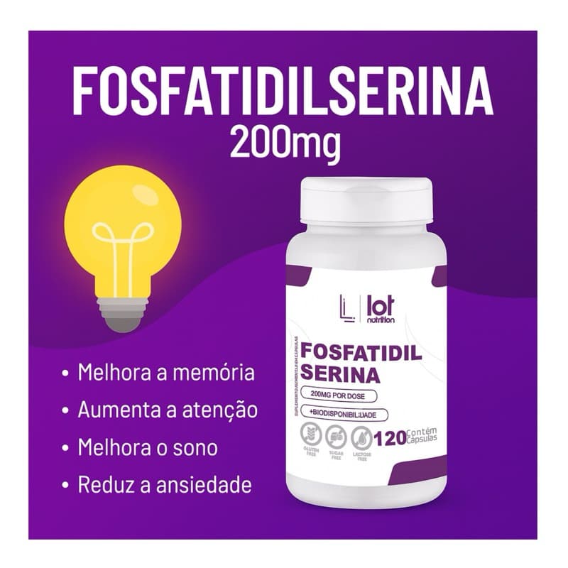 Fosfatidilserina 200mg 120 Cápsulas Memória Foco Cognitivo Lot Nutrition