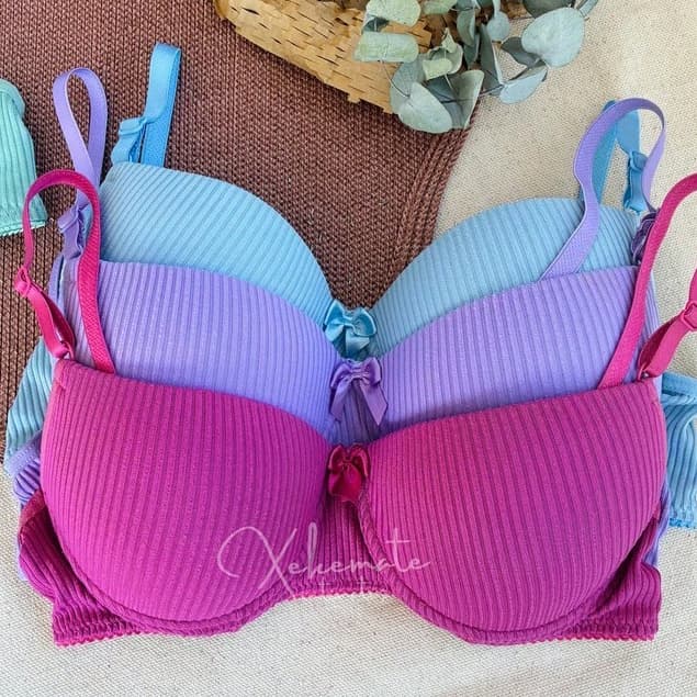 Kit 3 Sutia com Bojo Canelado Liso Soutien Básico Dia a Dia Sutian Confortável Moda Feminina