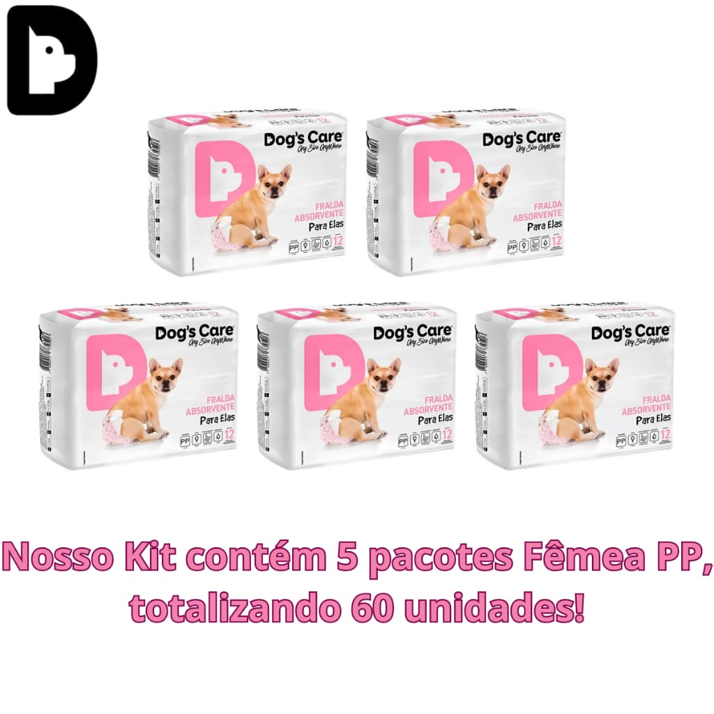 Kit Fralda Higiênica Descartável Para Cachorro Fêmea PP 60 unidades