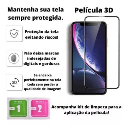 Película 3D Vidro Temperado Para Todos os Modelos De IPHONE - XR 11 12 13 14 15 16 17 PRO/PRO MAX
