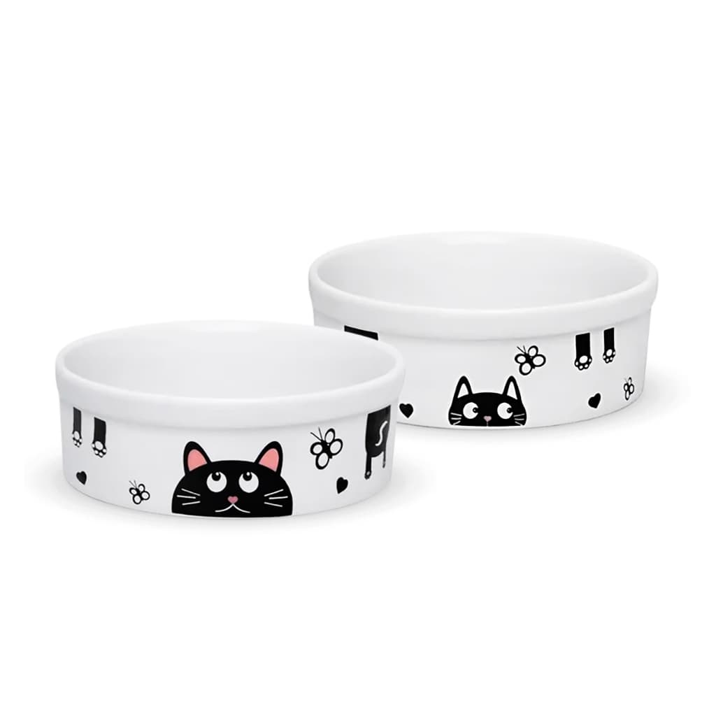 2 Comedouro Gato 610ml Porcelana Tigela Ração Prato de Gatinho Pet Vasilha Pote Comida Louça Prato