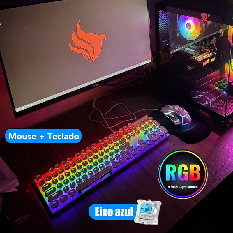Teclado Mecânico Punk RGB Eixo Azul e Mouse Gamer Combo -H7/Teclado e mouse mecânicos/Teclado Mecanico Gamer
