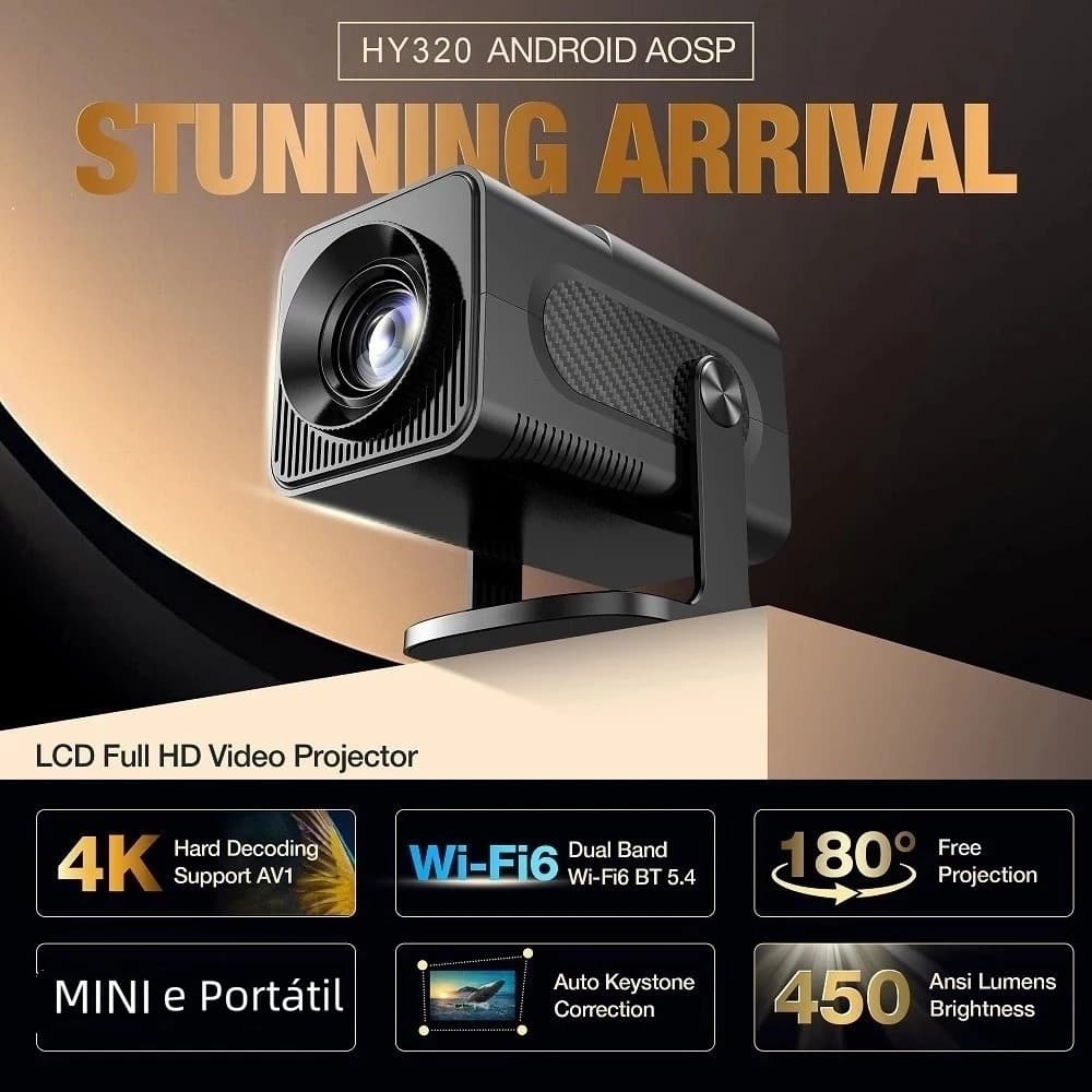 Mini projetor HY320 MagicCub 1080p preto do Brasil 110/220