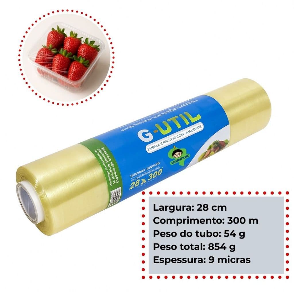 Rolo Bobina Plastico De Filme Pvc 28cm X 300 Metros GUARUFILME