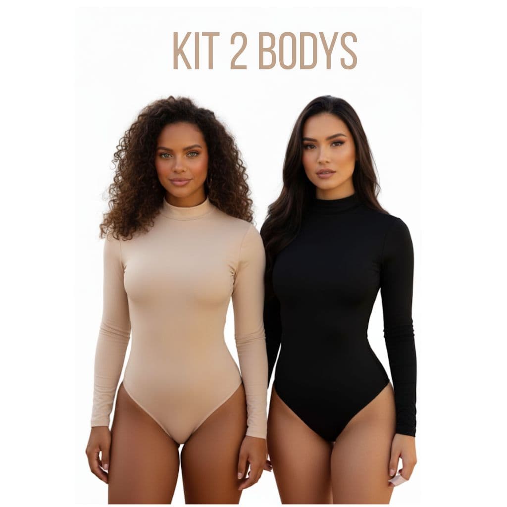 Body Feminino manga longa gola alta Cacharrel Segunda Pele Suplex Premium Moda Bory Bore