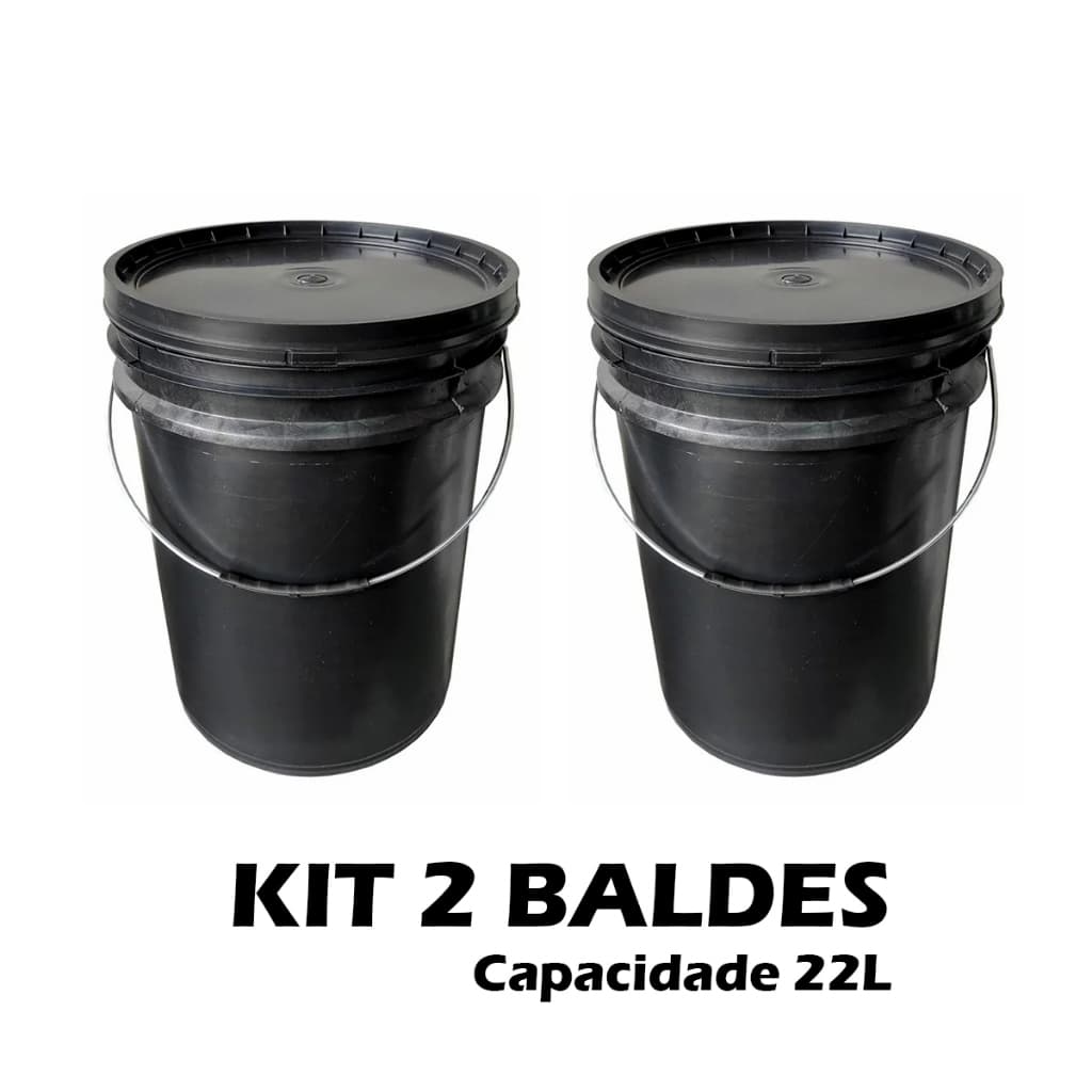 Kit 2 Baldes Plástico 20l Preto Com Tampa E Lacre