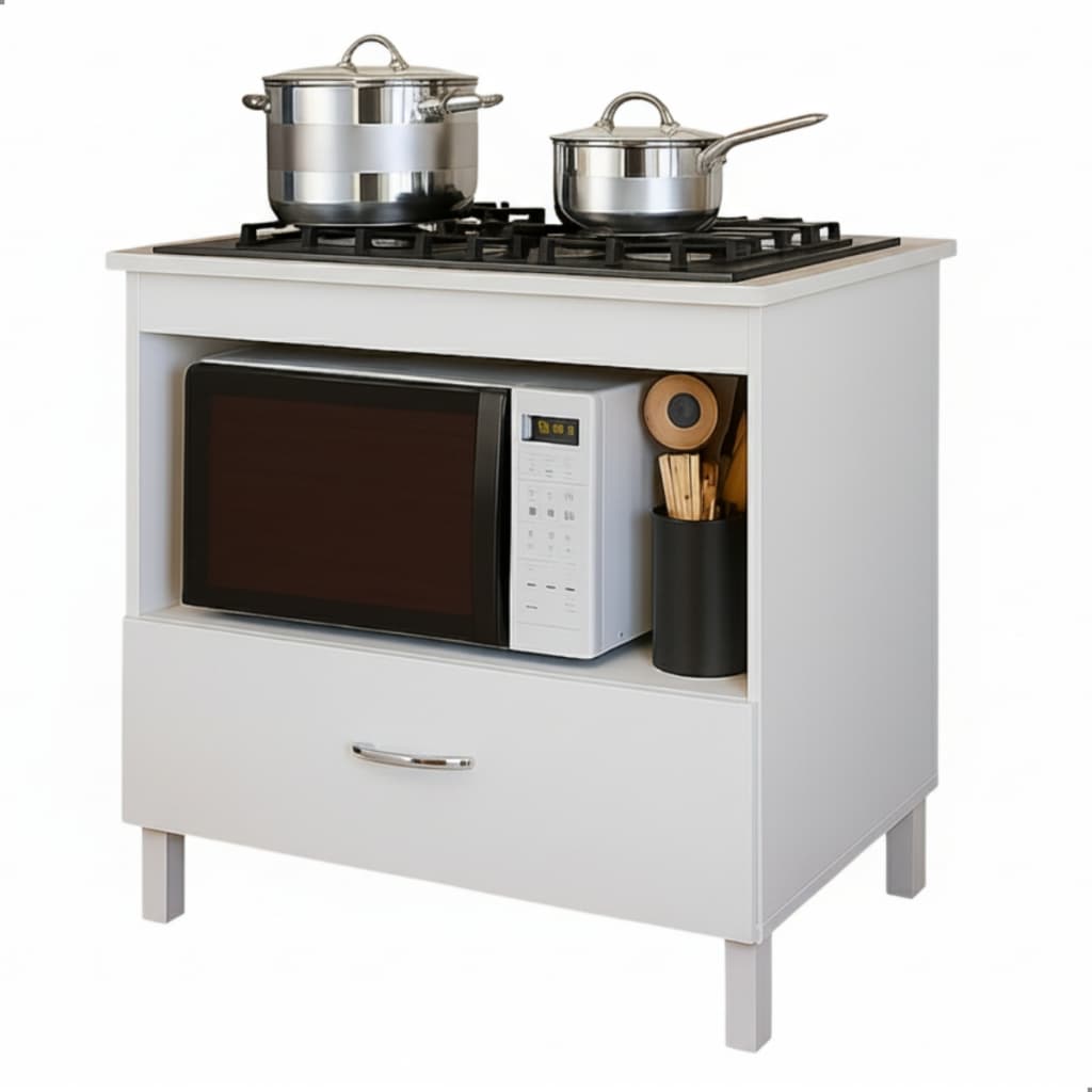 Balcão de Cooktop 4 e 5 Bocas Armário Para Cozinha Com Porta Suporte Para Forno Grande Branco Preto
