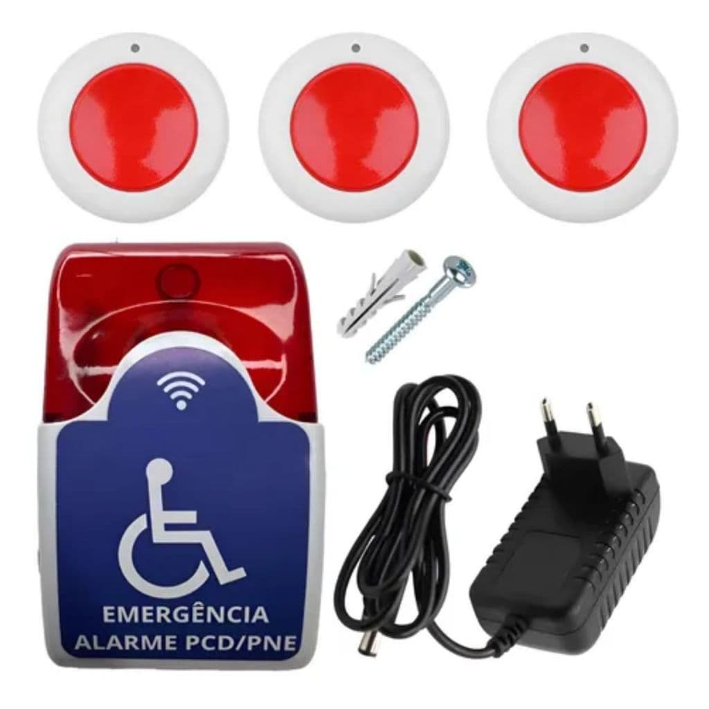 3x Alarmes De Idoso Pne Pcd Emergência Sem Fio Nbr9050