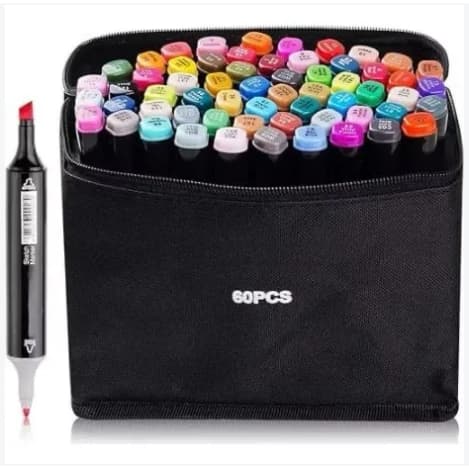 Kit 60 Cores Canetas Marcadoras Ponta Dupla Permanente Para Colorir