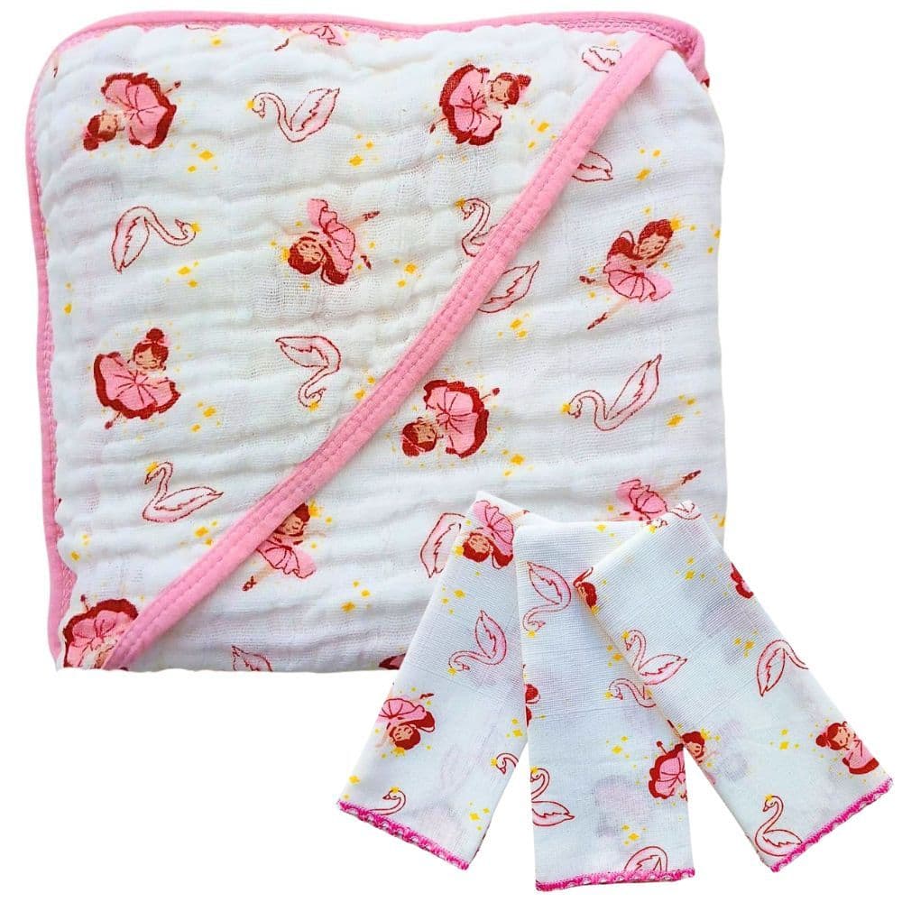 Kit Bebê Completo Toalha de Banho Soft com Capuz + 3 Paninhos de Boca 100% Algodão