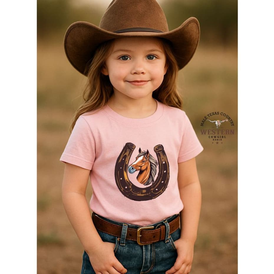 Camiseta Infantil Moda Cowgirl Estampada Cavalo Ferradura 100% Algodão