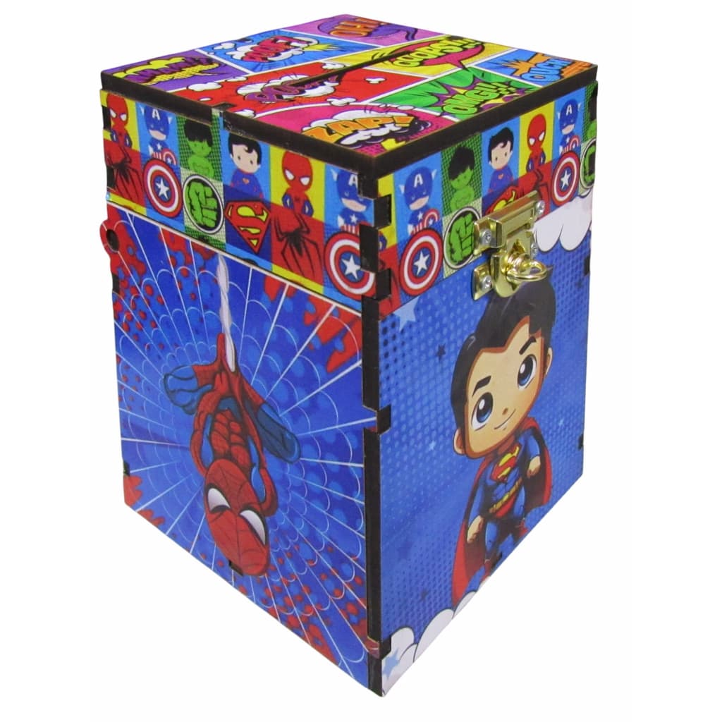 Urna Cofre Infantil Com Fecho Para Cadeado Decoração Heróis