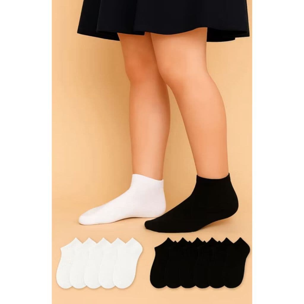 Kit de 3 Até 12 Pares de Meias Infantil Branca Preta Escolar Menina Menino