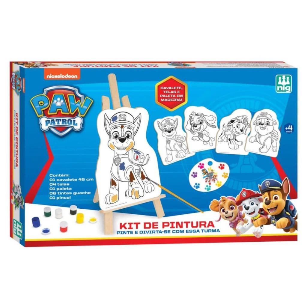 Brinquedo Kit Pintura Patrulha Canina Infantil Criatividade Telas Tinta Guache Diversão Pincel