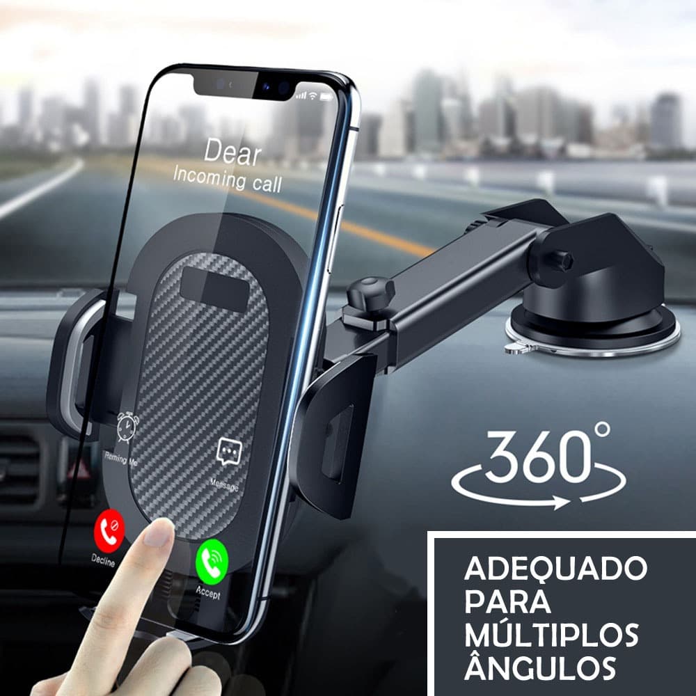 Suporte Celular Carro Veicular 360º com ventosa de siliconeTrava Automática Anti Queda ajustável