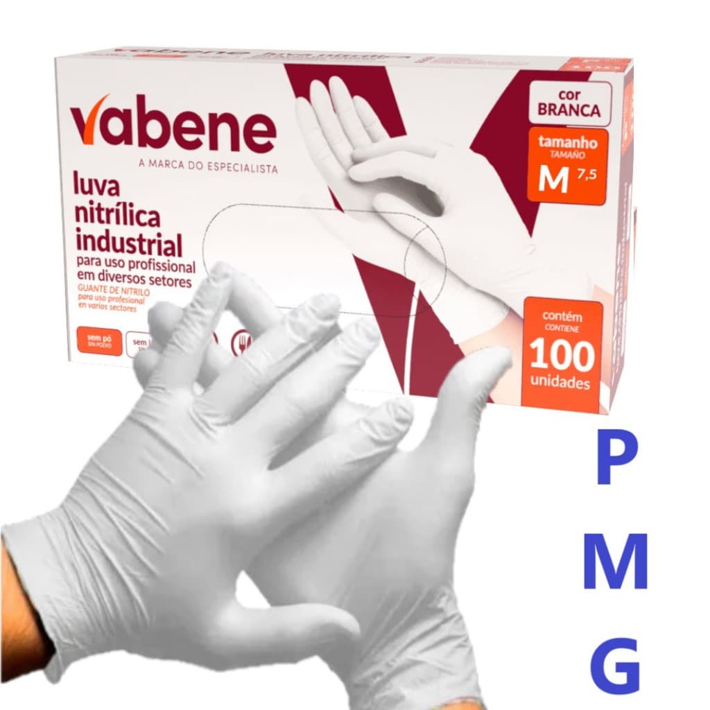 Luva descartável Nitrílica Branca sem pó antialérgica com certificado