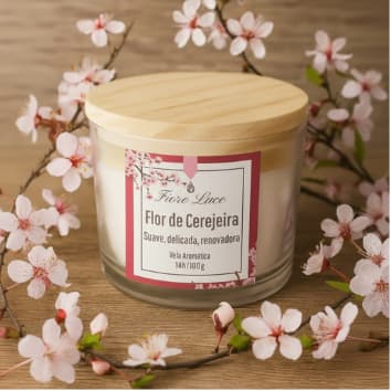 Vela Perfumada Aromática 100g envio imediato | Flor de Cerejeira | Presente | Tampa madeira | Chá Branco
