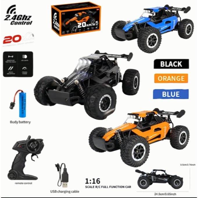 Carrinho Controle Remoto Trilha Recarregável Brinquedo Jeep Off-road Escala 1:16 Pneus Borrachudo