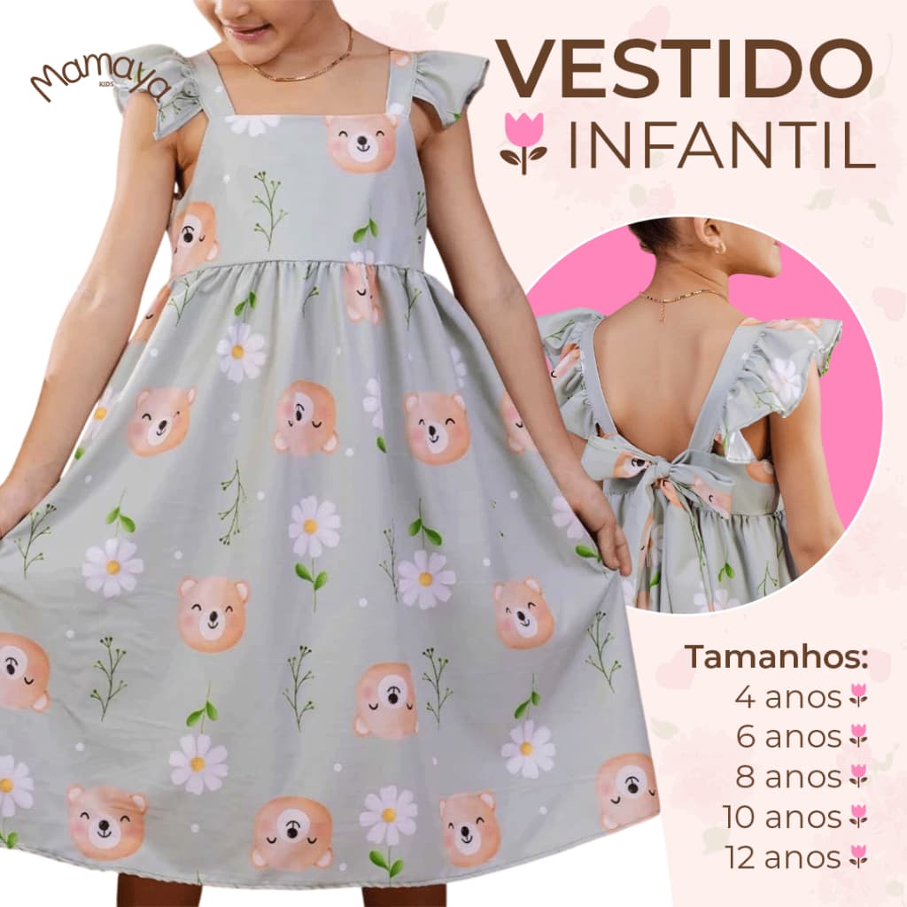Vestido Infantil Menina Estampado Floral Colorido Luxo Cores Vibrantes