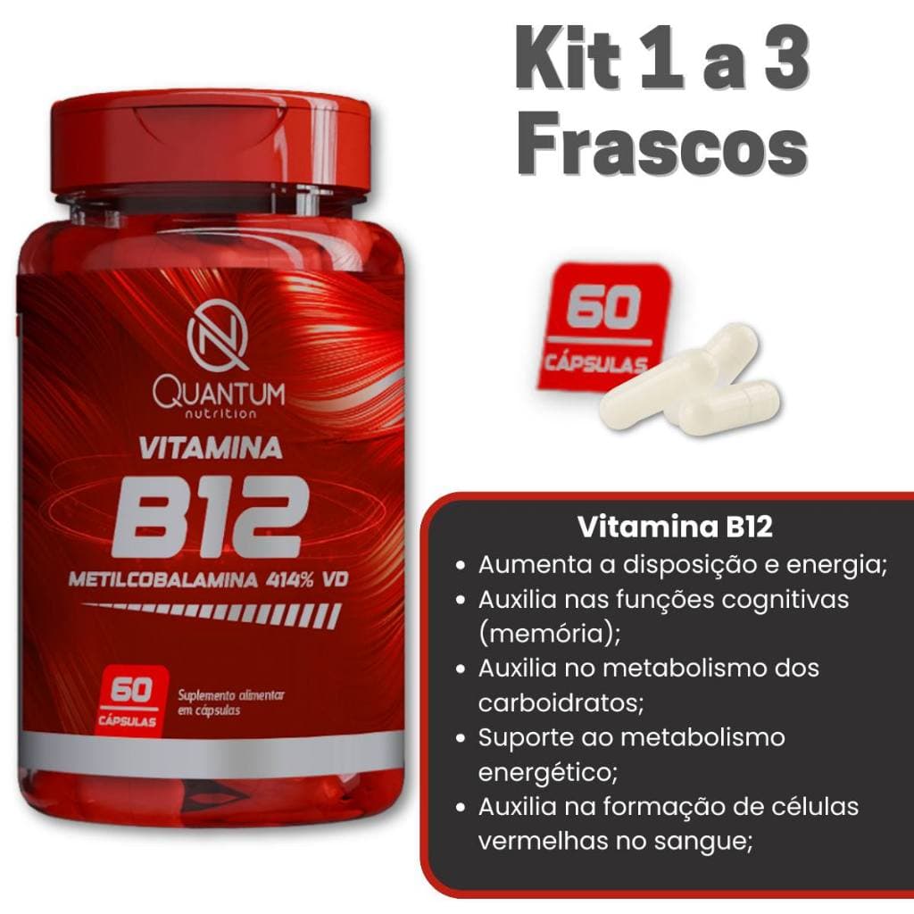Kit 1 a 3 Vitamina B12 Metilcobalamina 60 a 180 Capsulas Quantum Nutrition