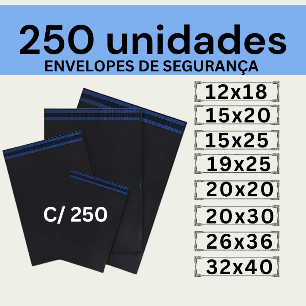 Kit 250 Embalagem Envelope de Segurança Envio Correio Ecommerce