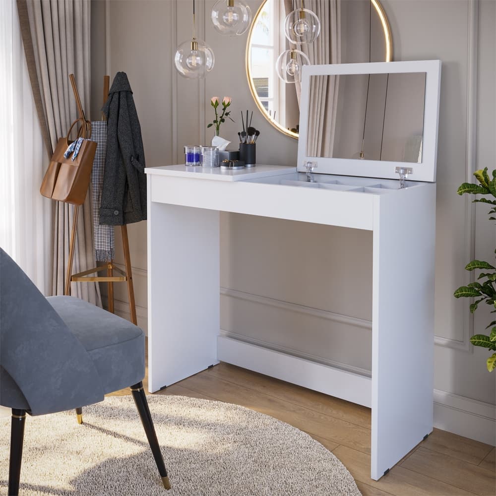 Penteadeira Escrivaninha com Espelho e Porta Joias Paris Branco Quarto Meninas - G4 Magazine