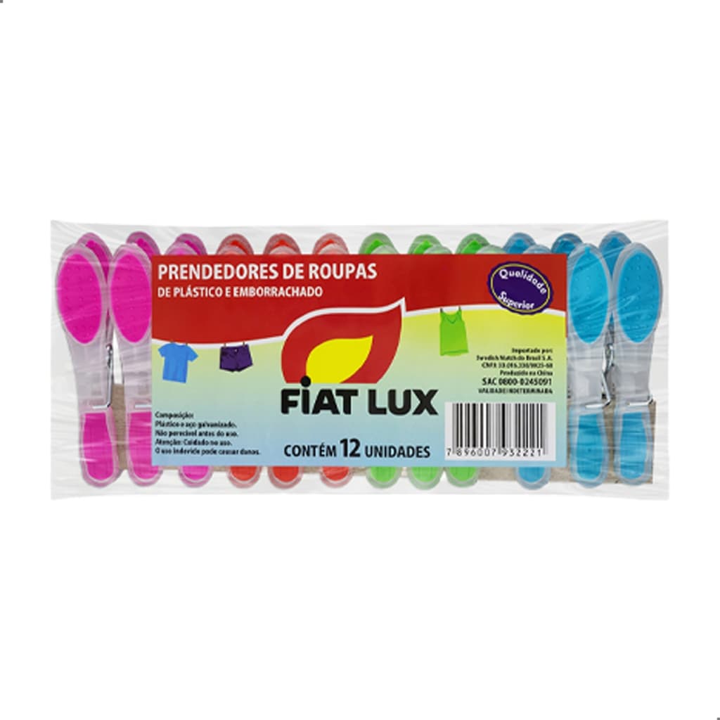 Prendedor de Roupa Plastico Grande Emborrachado 12 Unidades Para Varal