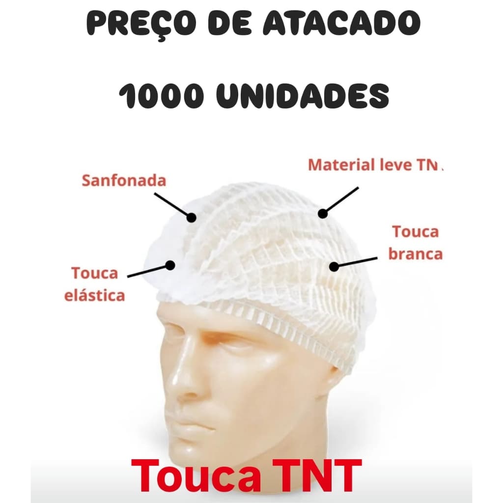 1000 Un. Touca Descartável em TNT com Elástico - Toca de Cabelo