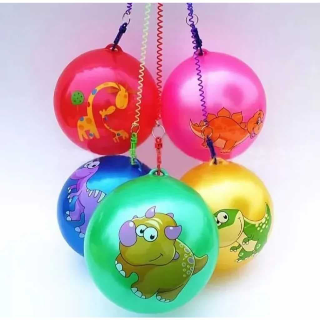 Kit 3 Bolas de Vinil Borracha Poing Poing com Cordao Mola Bolas Infantil.