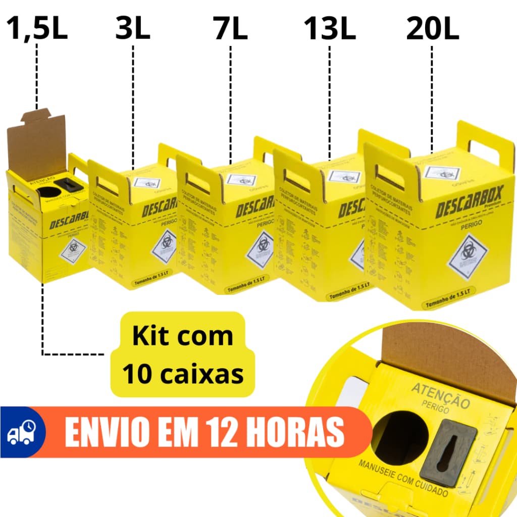 10un Caixa Coletora Para Material Perfurocortante 1,5L  3L 7L 13L 20L Descarbox
