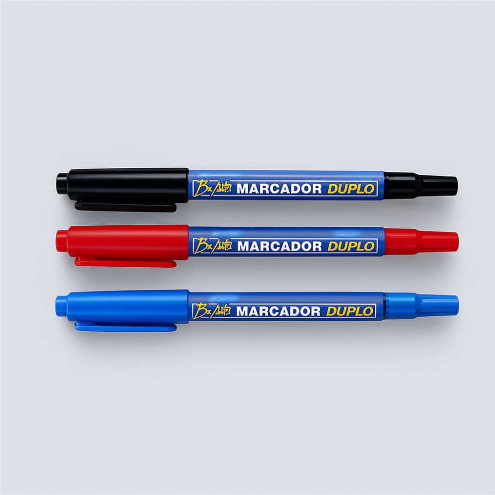 Kit Caneta Permanente Ponta Dupla Marcador Retroprojetor CD/DVD Plastico Metal 0.4mm e Grossa 2mm