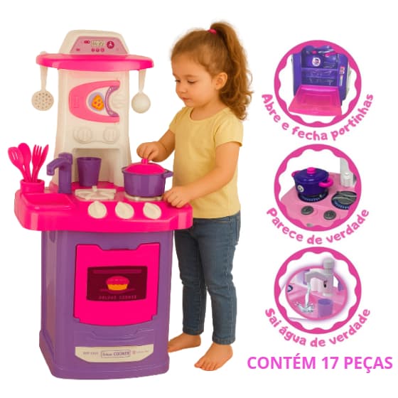 Kit Cozinha Fogão Infantil De Brinquedo Completa Sai Água De Verdade