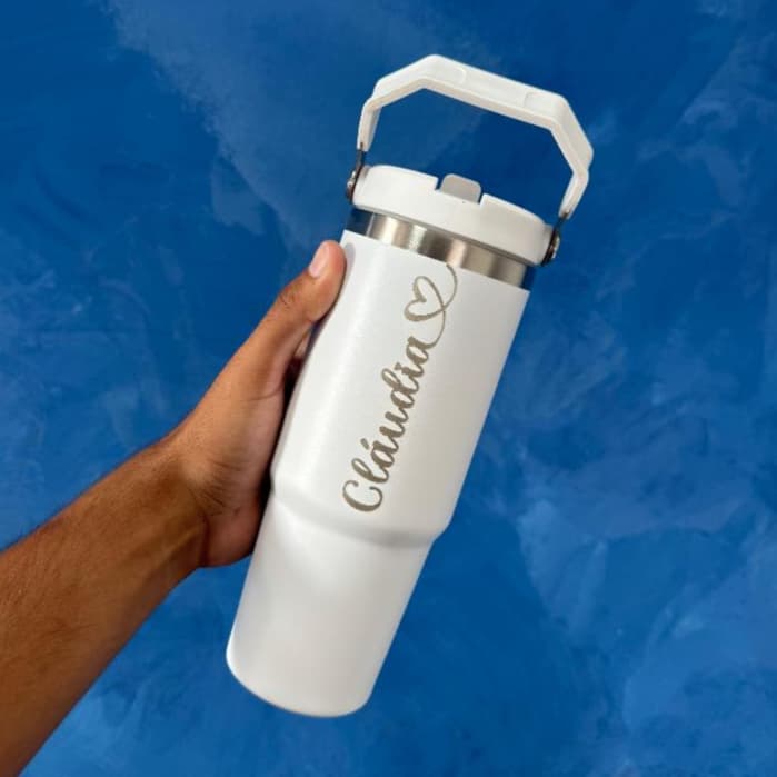 Garrafa Térmica  Flip Straw Tumbler Com Bico 900ml Personalizada com Nome Time Profissão Ideal para Academia Trabalho