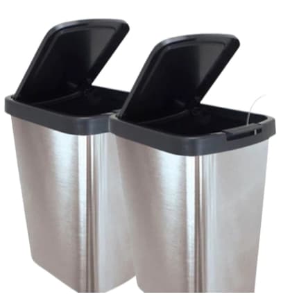 Kit 2 Lixeiras Práticas 9 Litros Prata Com Tampa Click Label Inox TOY