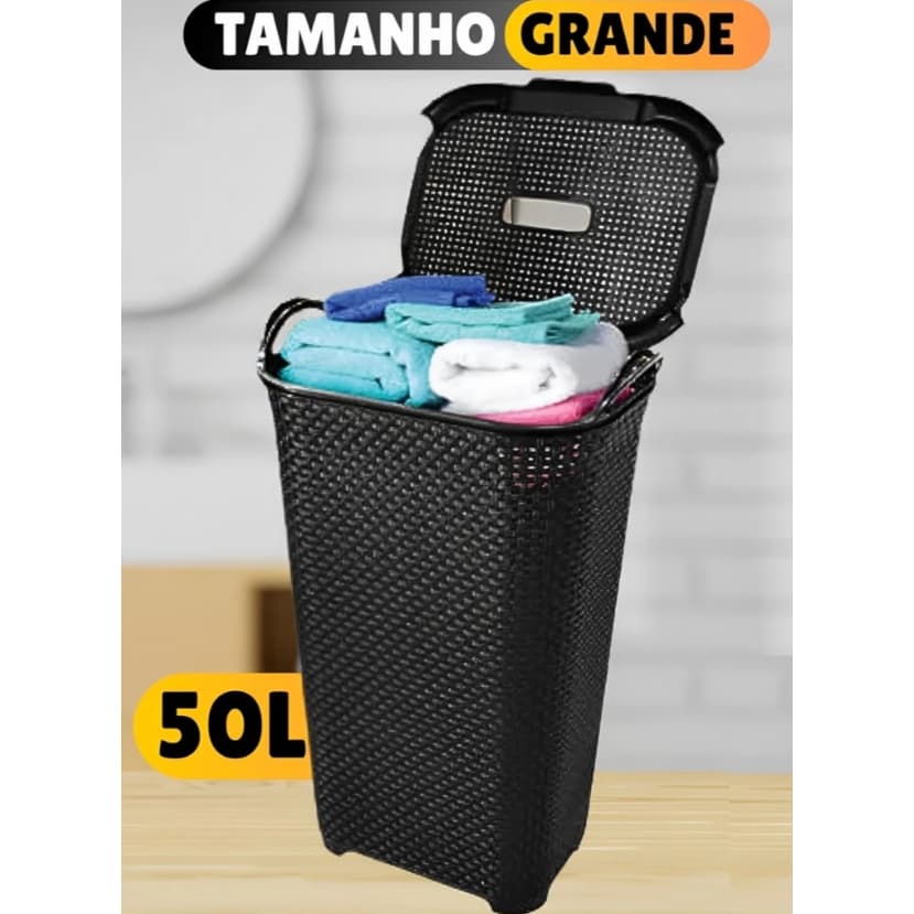 Cesto ROUPA Rattan 50Lts Com Tampa TOY 25665