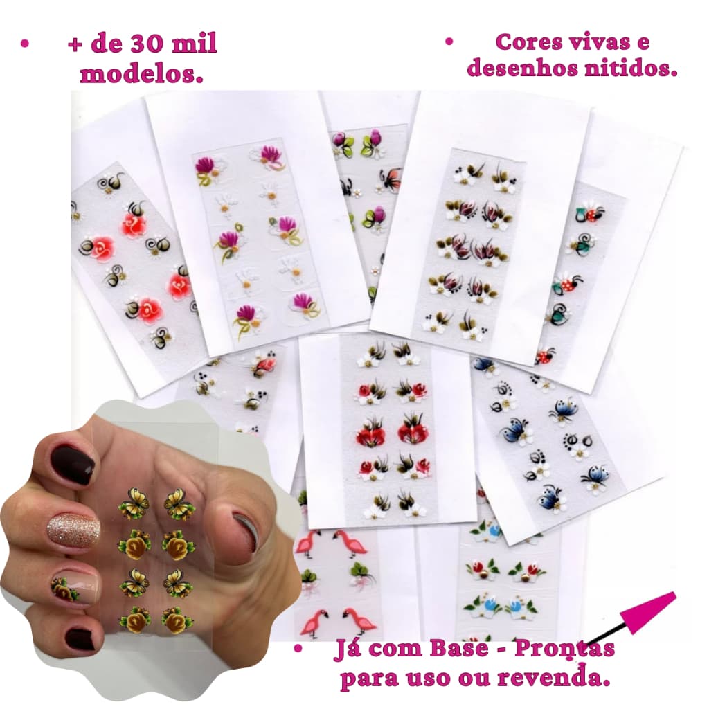 Adesivos de Unhas modelos 3d artesanal Atacado e Revenda Desenho de Luxo Decoração de Unha + Brinde