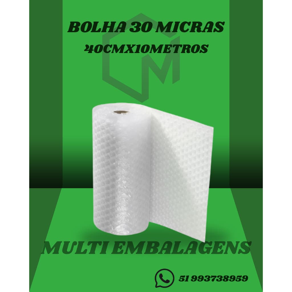 Plástico Bolha 30Micras 40 Cm X 10 Metros