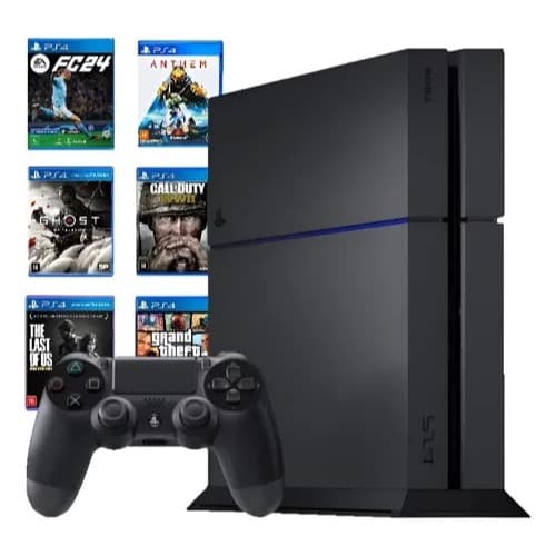 Console PS4 Fat 500 gigas 1 Controle 1 Jogo midia fisica + 1 Quadro de Brinde