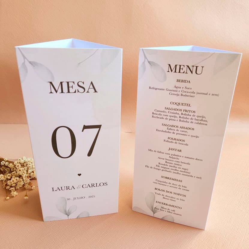 10 Cardápios Menu para Casamento Triangular  Verde Oliva