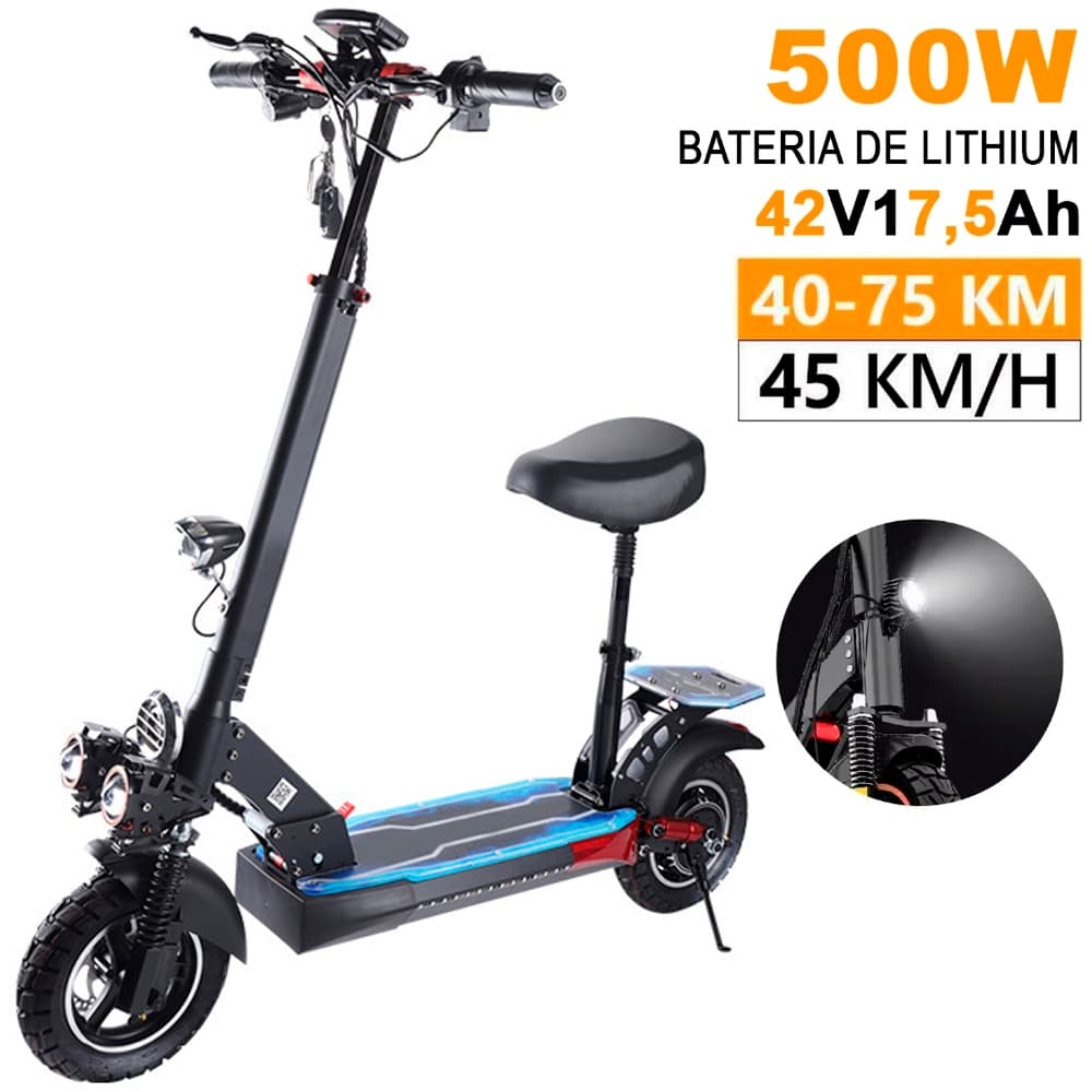 Scooter Eletrica Patinete Eletrico Com Banco Assento Potente 500w Com Suspensão Suporta 150Kg