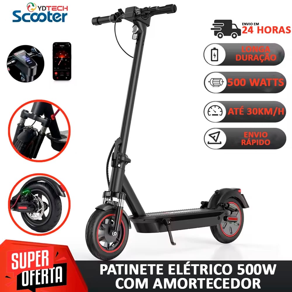 Patinete Elétrico Profissional 500w Adultos Até 150Kg Com Conexão APP Bluetooth e Freios a Disco