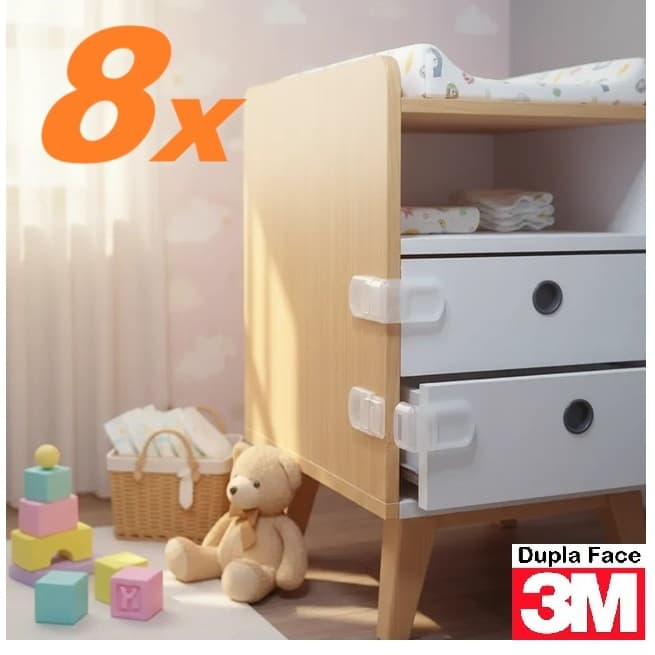 8 Travas Gaveta Lateral Transparente - Segurança Bebê