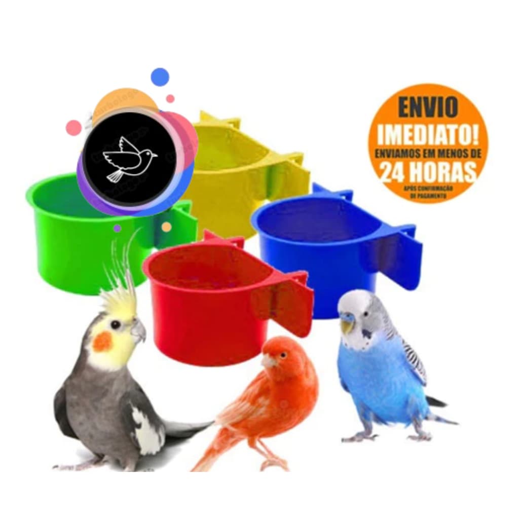 Kit 12 Comedouro Plástico Com Suporte Aba Pendurar Gaiola Viveiro Para Calopsita Agapornis Periquito Passarinho
