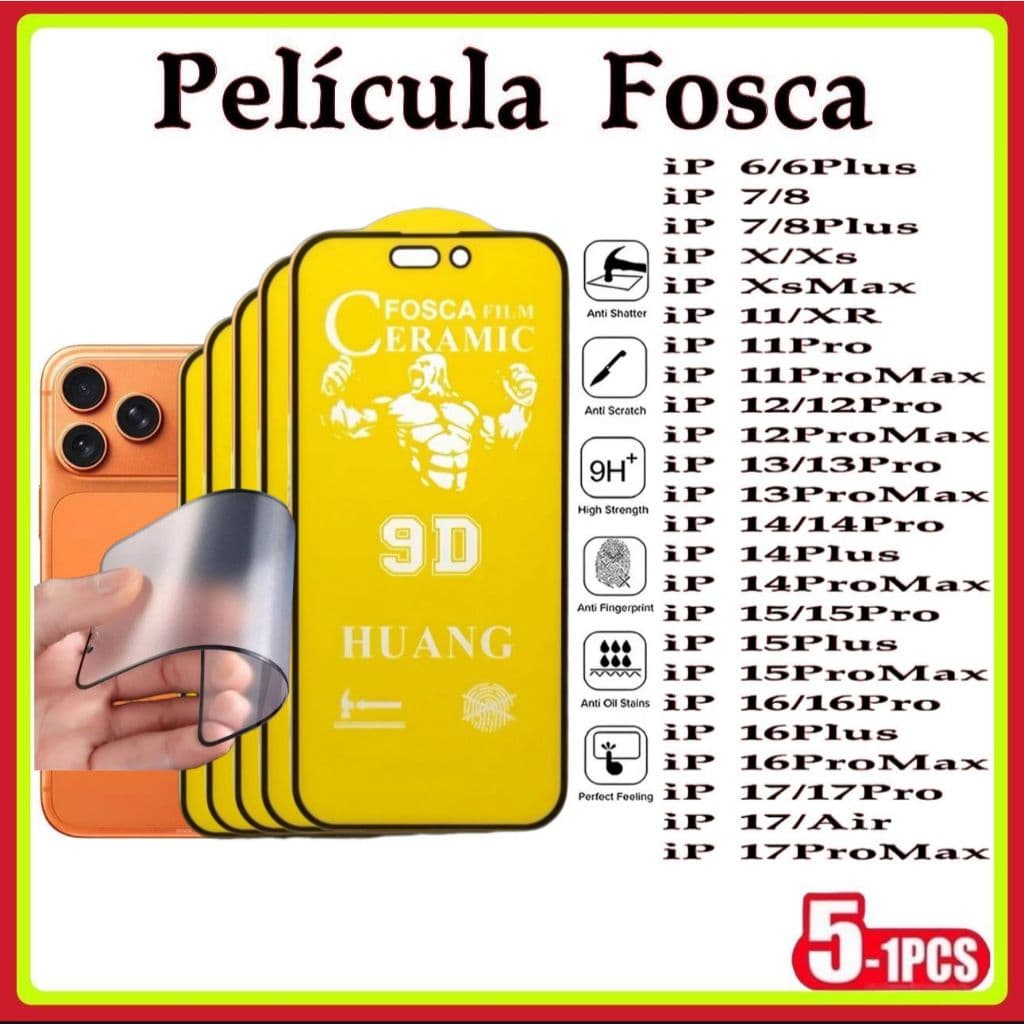 Película Fosca Cerâmica Flexível 9D Hidrogel Todos os modelos iPhone 6 7 8 X XR 11 12 13 14 PROMAX  iPhone 15 16 17