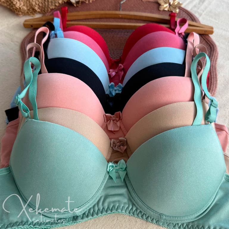 Kit 5 Sutia com Bojo Liso Basico Dia a Dia Conforto Lingerie Feminina Mulher Soutien Clean