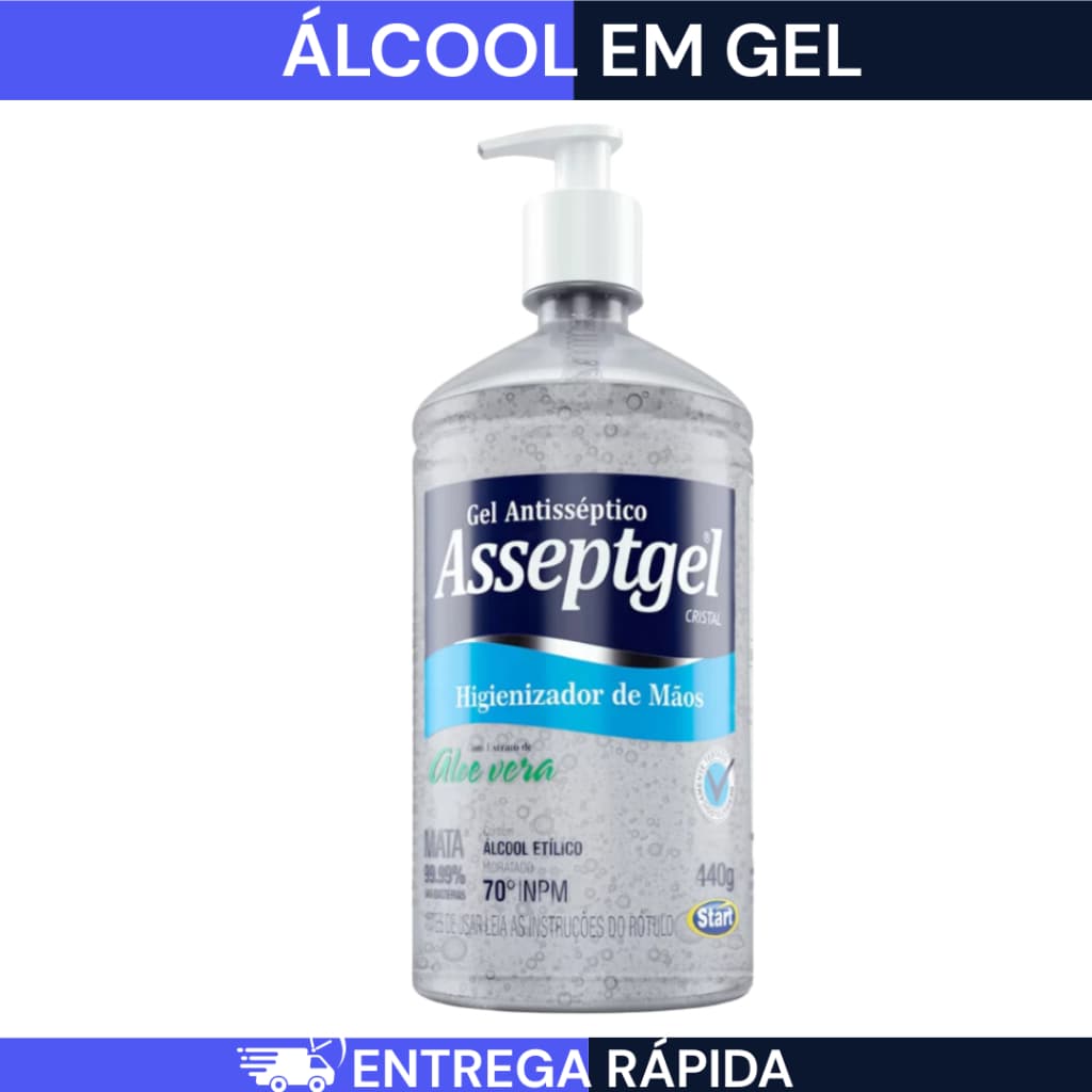 Álcool em Gel Antisseptico Asseptgel Cristal Aloe Vera 420g Hidratante Com Válvula Pump 71%INPM